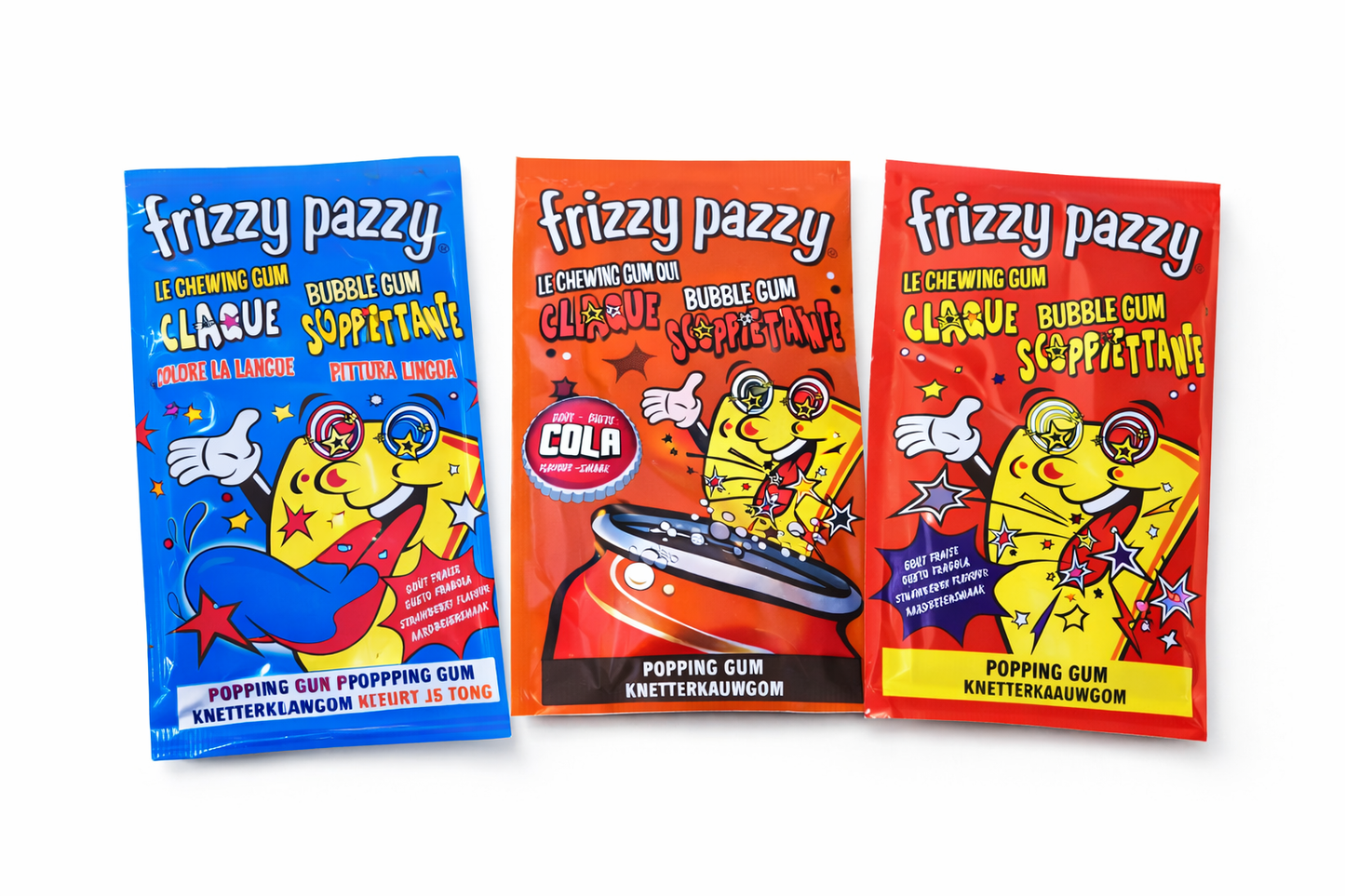 Lot de 3 Frizzy Pazzy ( Cola, fraise et fraise bleu )
